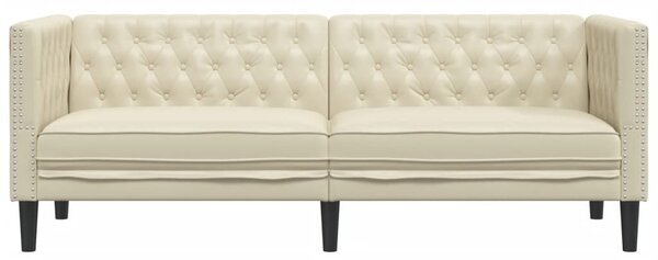 3 személyes krémszínű műbőr Chesterfield kanapé