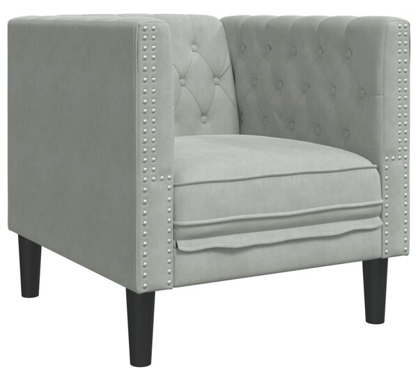 Világosszürke bársony Chesterfield kanapéfotel