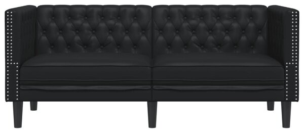 2 személyes fekete műbőr Chesterfield kanapé