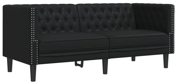 2 személyes fekete műbőr Chesterfield kanapé
