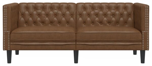 2 személyes barna műbőr Chesterfield kanapé