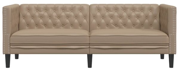 3 személyes kávészínű műbőr Chesterfield kanapé