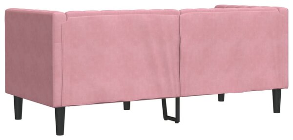 2 személyes rózsaszín bársony Chesterfield kanapé párnákkal