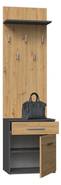 Na Buty Duo előszoba szekrény fogassal, antracit/tölgy