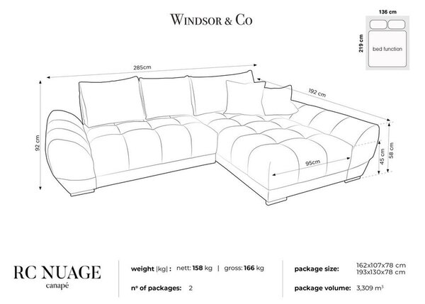Nuage palackzöld kinyitható sarokkanapé bársony kárpittal, jobb oldali - Windsor & Co Sofas