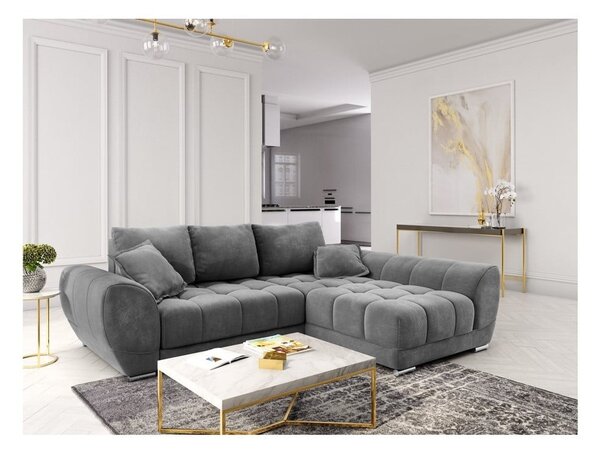 Nuage szürke kinyitható sarokkanapé bársony kárpittal, jobb oldali - Windsor & Co Sofas