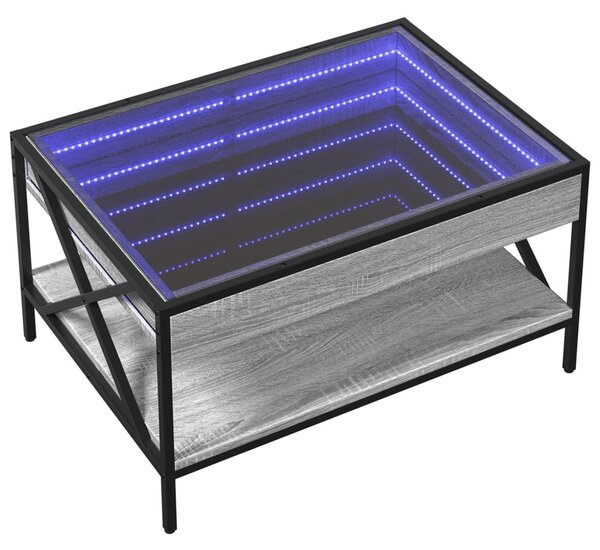 Szürke sonoma végtelen hatású LED-es dohányzóasztal 70x50x38 cm