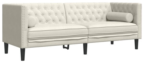 2 részes krémszínű bársony Chesterfield kanapészett párnákkal