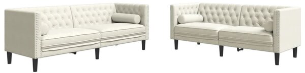 2 részes krémszínű bársony Chesterfield kanapészett párnákkal