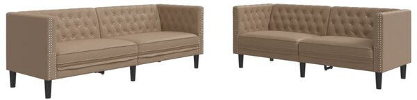 2 részes kávészínű műbőr Chesterfield kanapégarnitúra