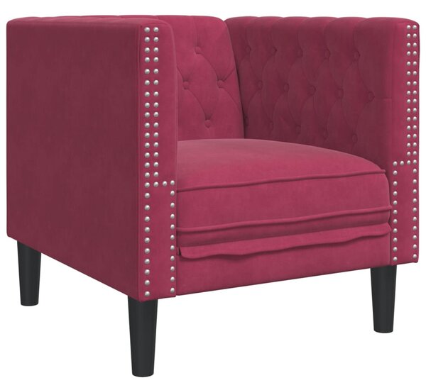 3 részes bordó bársony Chesterfield kanapészett hengerpárnákkal