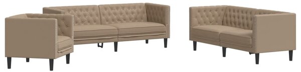 3 részes kávészínű műbőr Chesterfield kanapégarnitúra