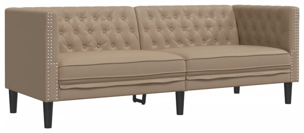 3 részes kávészínű műbőr Chesterfield kanapégarnitúra