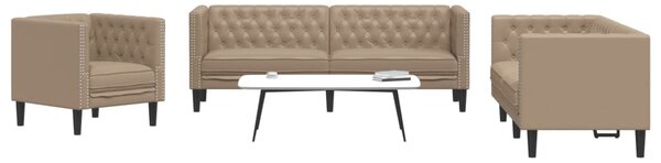3 részes kávészínű műbőr Chesterfield kanapégarnitúra