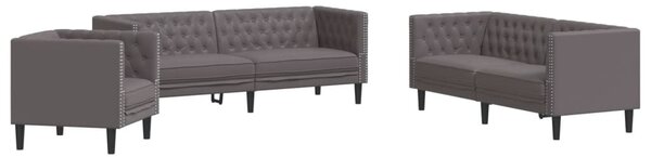 3 részes szürke műbőr Chesterfield kanapégarnitúra