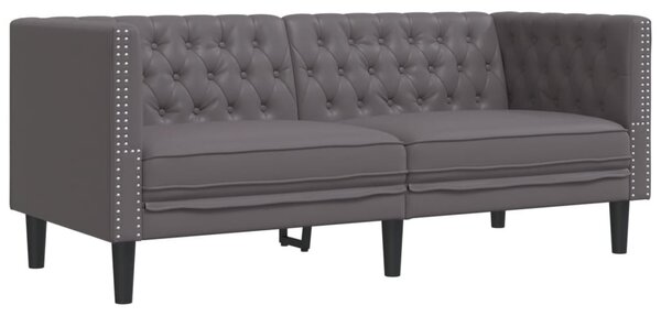 2 személyes szürke műbőr Chesterfield kanapé