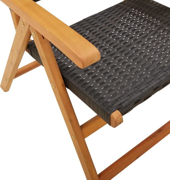 7 részes fekete polyrattan és tömör fa kerti étkezőgarnitúra