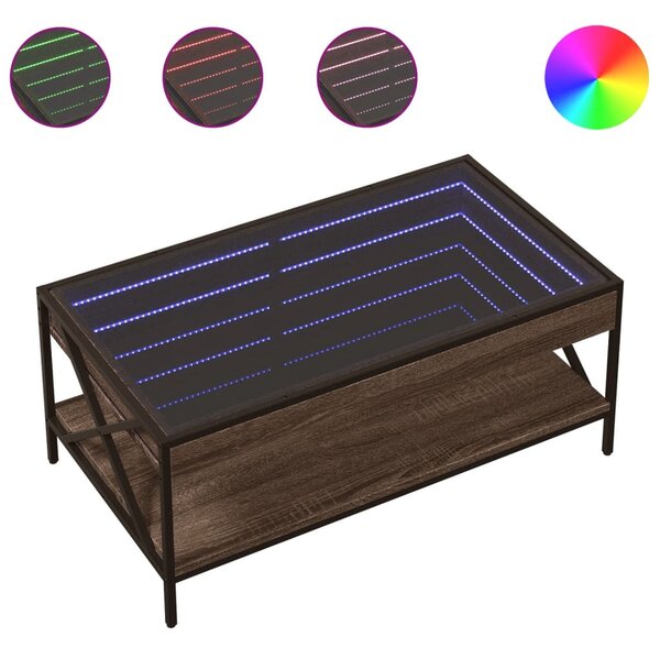 Barna tölgy végtelen hatású LED-es dohányzóasztal 90x50x38 cm
