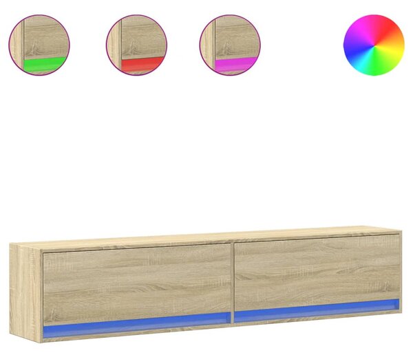 Sonoma tölgy színű falra TV-szekrény LED-del 180 x 31 x 38 cm