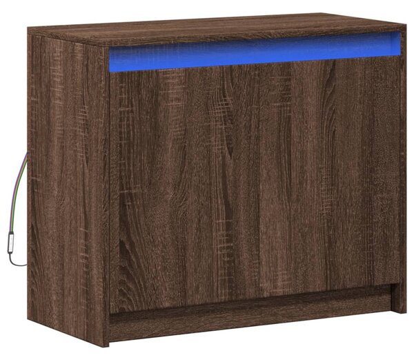 Barna tölgy színű szerelt fa tálalószekrény LED-del 72x34x61 cm