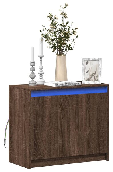 Barna tölgy színű szerelt fa tálalószekrény LED-del 72x34x61 cm