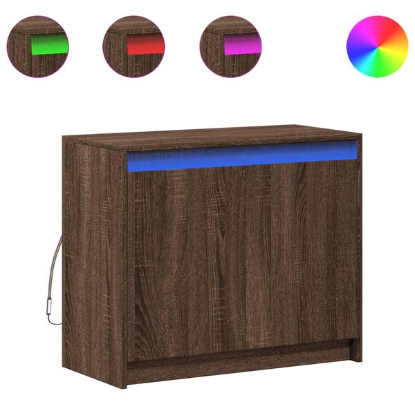 Barna tölgy színű szerelt fa tálalószekrény LED-del 72x34x61 cm