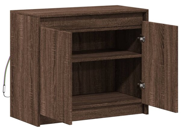 Barna tölgy színű szerelt fa tálalószekrény LED-del 72x34x61 cm