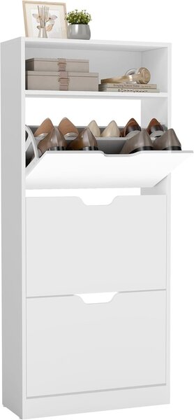 Cipőtároló, Vasagle, fehér, 60x24x139 cm