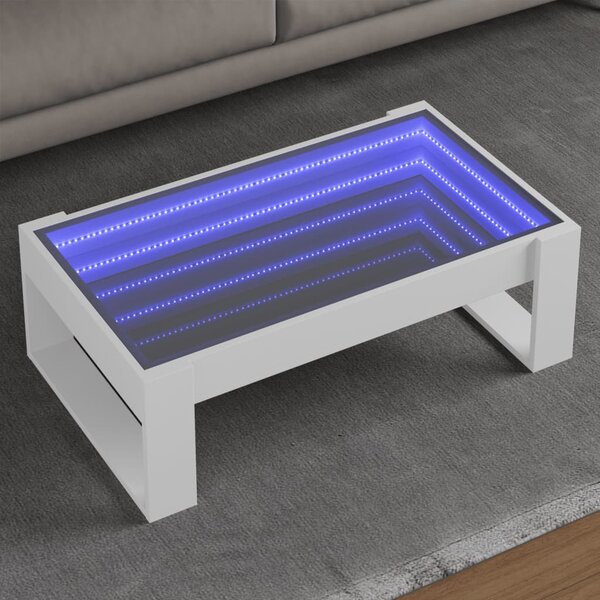 Fehér végtelen hatású LED-es dohányzóasztal 90 x 53 x 30 cm