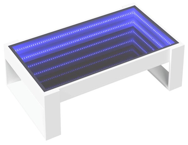 Fehér végtelen hatású LED-es dohányzóasztal 90 x 53 x 30 cm