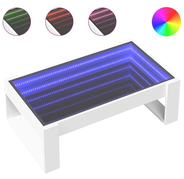 Fehér végtelen hatású LED-es dohányzóasztal 90 x 53 x 30 cm
