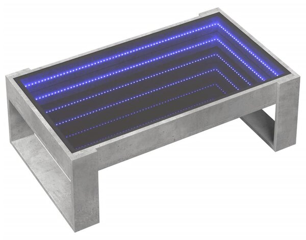 Betonszürke végtelen hatású LED-es dohányzóasztal 90x53x30 cm