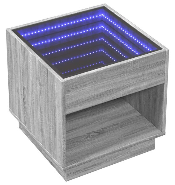 Szürke sonoma végtelen hatású LED-es dohányzóasztal 50x50x50 cm