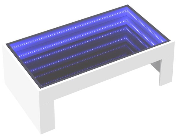 Fehér végtelen hatású LED-es dohányzóasztal 90 x 50 x 30 cm