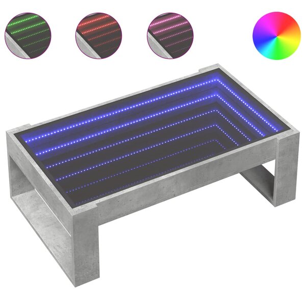 Betonszürke végtelen hatású LED-es dohányzóasztal 90x53x30 cm