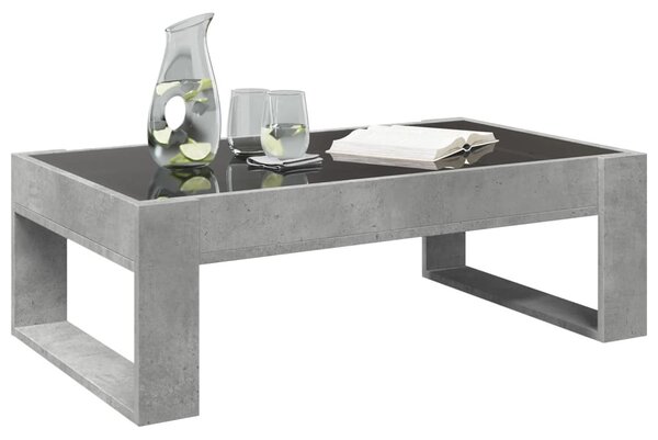 Betonszürke végtelen hatású LED-es dohányzóasztal 90x53x30 cm
