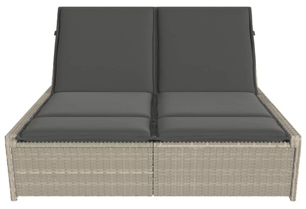 Világosszürke polyrattan dupla napozóágy párnával