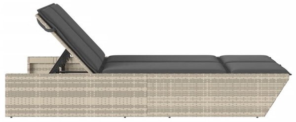 Világosszürke polyrattan dupla napozóágy párnával