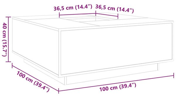 Betonszürke szerelt fa dohányzóasztal 100x100x40 cm