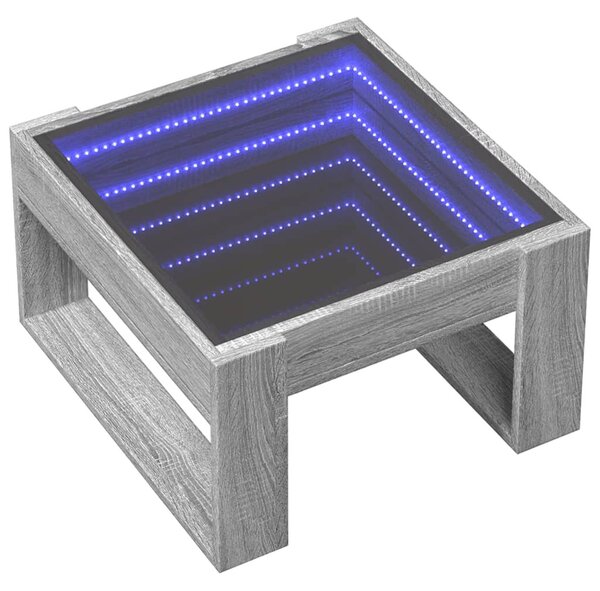 Szürke sonoma végtelen hatású LED-es dohányzóasztal 50x53x30 cm
