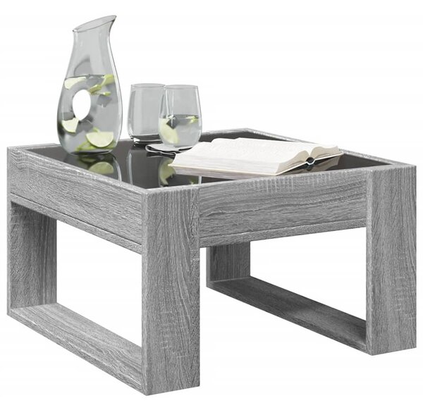 Szürke sonoma végtelen hatású LED-es dohányzóasztal 50x53x30 cm