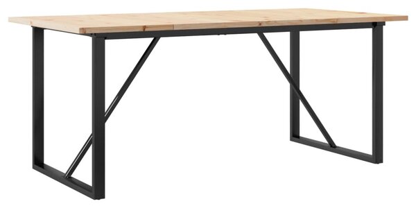 Tömör fenyőfa és acél étkezőasztal O-vázzal 180x90x75,5 cm