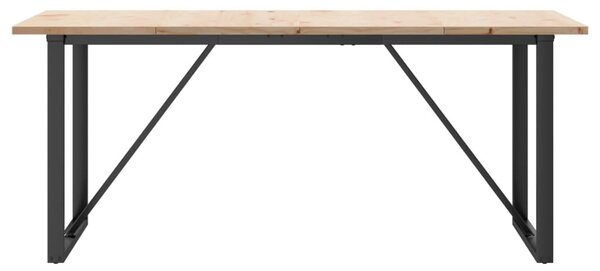 Tömör fenyőfa és acél étkezőasztal O-vázzal 180x90x75,5 cm