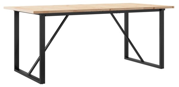 Tömör fenyőfa és acél étkezőasztal O-vázzal 180x90x75,5 cm