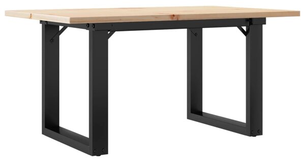 Tömör fenyőfa és acél dohányzóasztal O-vázzal 80x50x40 cm