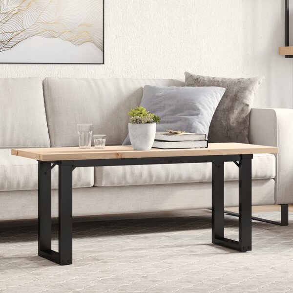 Tömör fenyőfa és acél O-vázú dohányzóasztal 110x40x45,5 cm