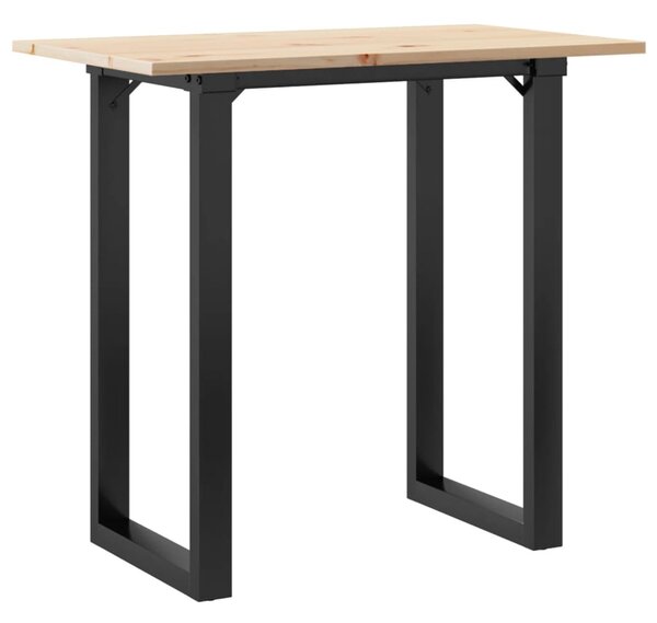 Tömör fenyőfa és acél étkezőasztal O-vázzal 80x50x75,5 cm