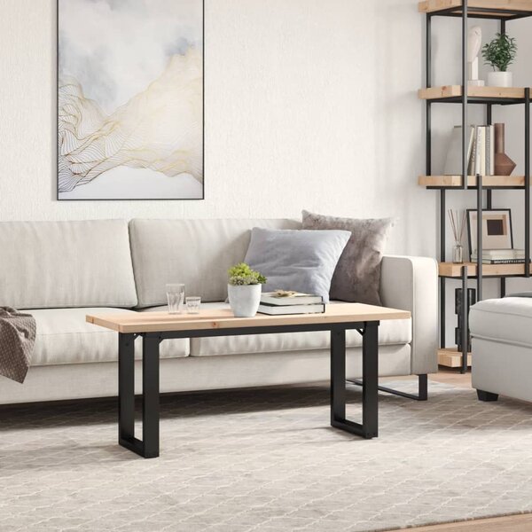 Tömör fenyőfa és acél O-vázú dohányzóasztal 110x40x45,5 cm