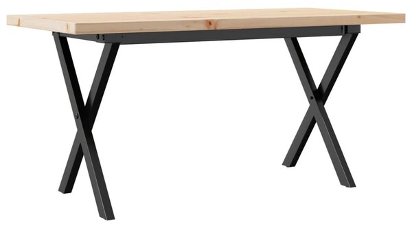 Tömör fenyőfa és acél X-vázú dohányzóasztal 90x40x45,5 cm