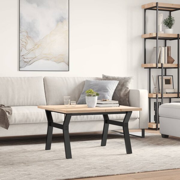 Tömör fenyőfa és acél Y-vázú dohányzóasztal 80x80x45,5 cm